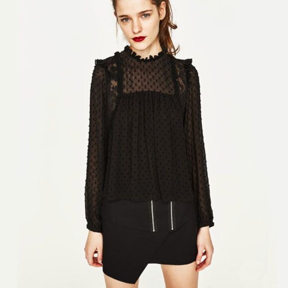 Zara Trafaluc Collection Black Sheer Blouse - Picture 1 of 7